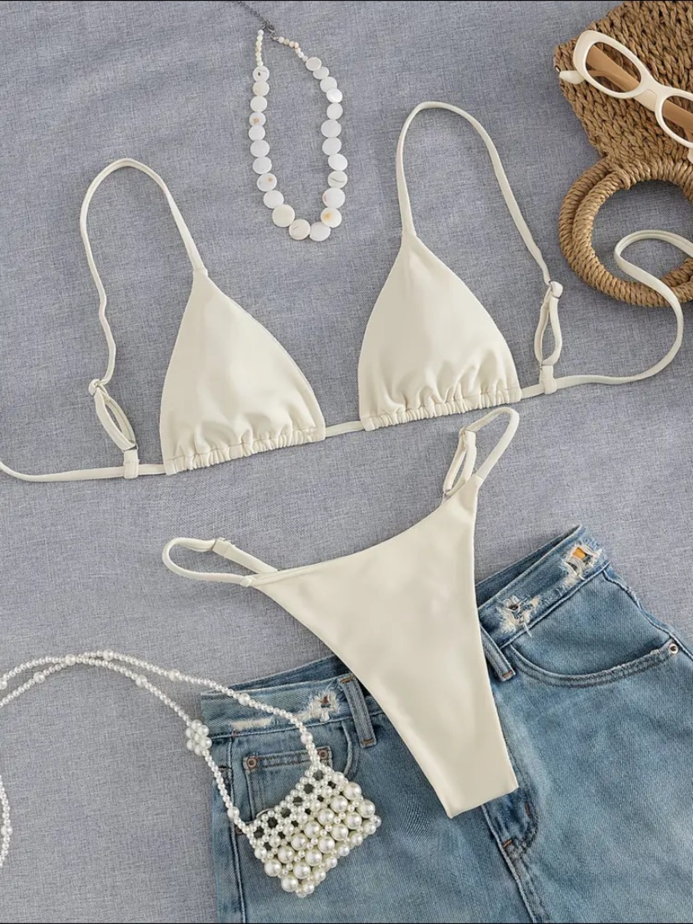 Cream White Triangle String Bikini Set - Picture 2 of 5
